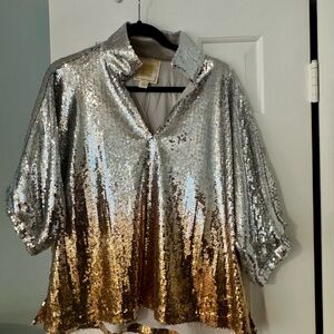 Emily McCarthy Silver and Gold Sequin Women's Top